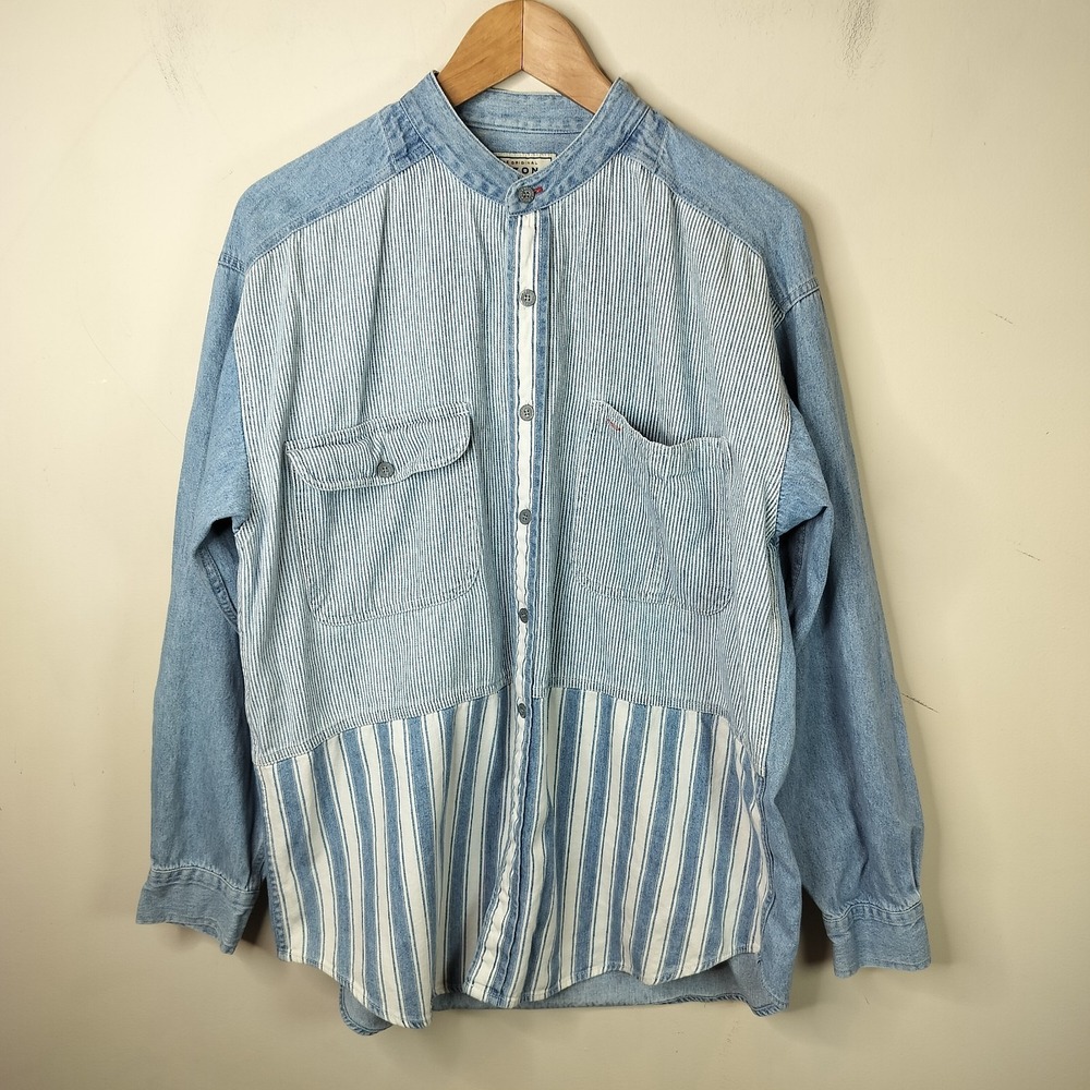 Arizona Jean Company Striped Denim Shirt Button Up Vintage